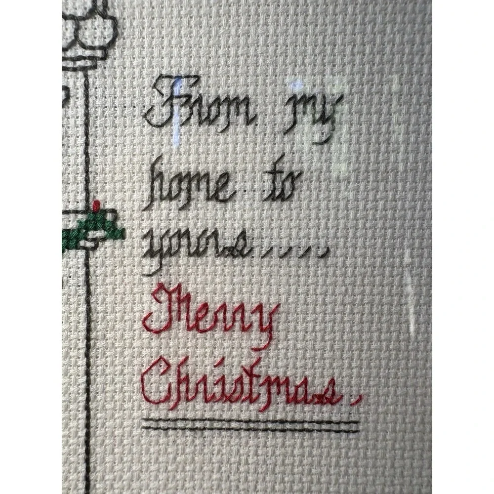 Handmade Cross Stitch Christmas Wall Art Framed, From My Home to Yours,Merry xma